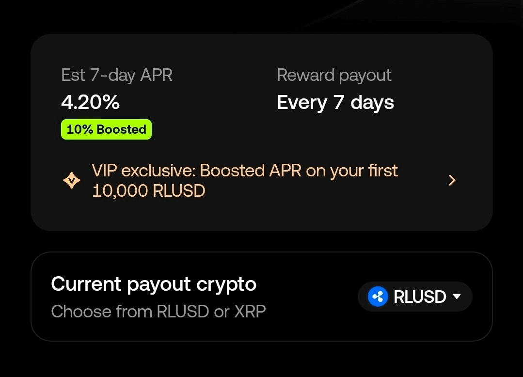 OKX VIP는 RLUSD 이율 10%
최대 1만불 캡

1만불 초과 4.2% / non-VIP는 3.5%