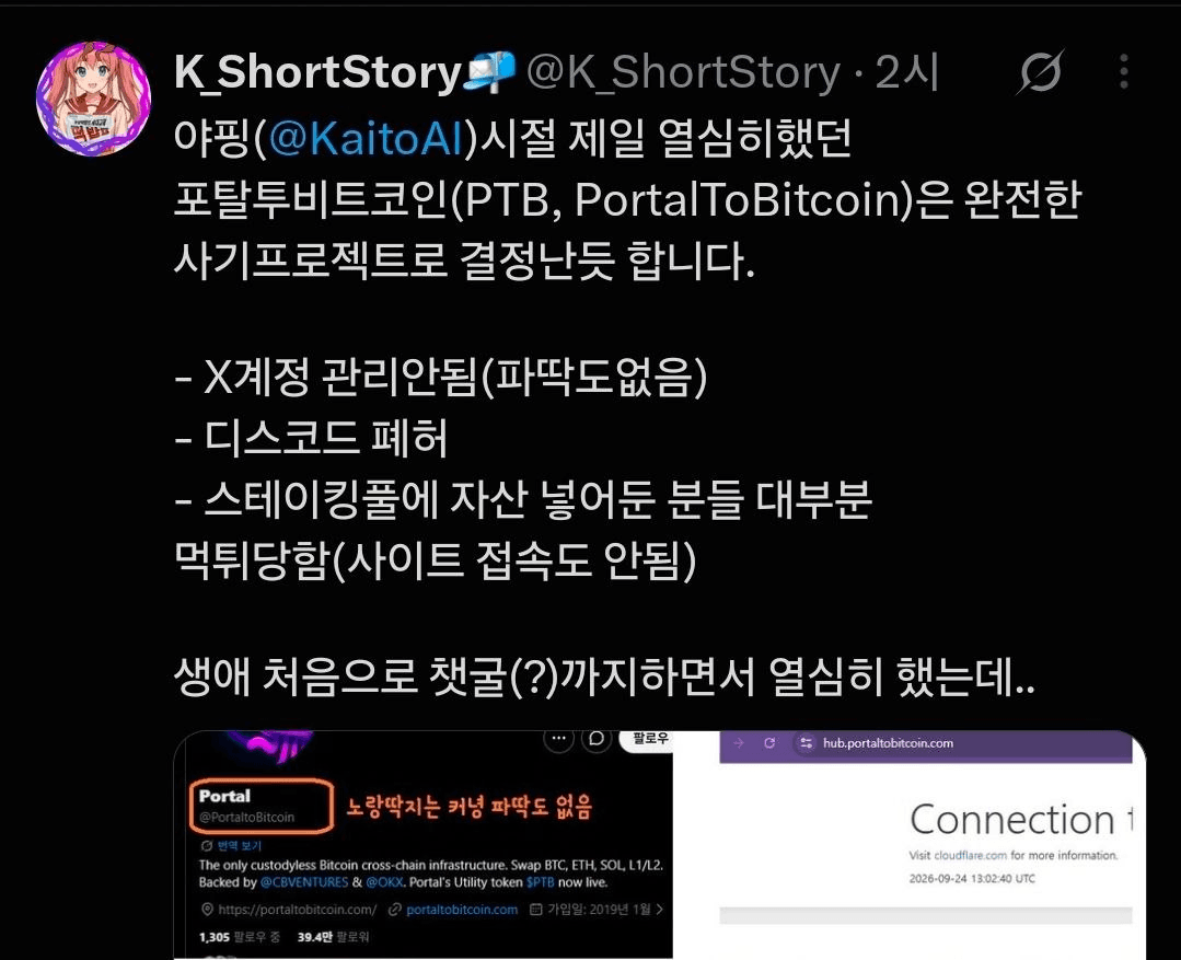 🚨 Kaito 얍핑 프로젝트 PTB 주의 출처
