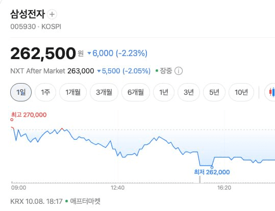 분기영업이익 100조 돌파 소식에도
내리는 삼성전자 🥲