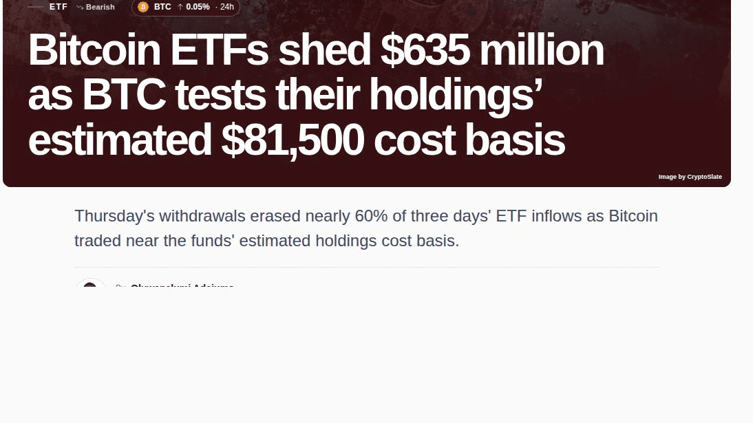 이번 ETF 유출, 숨은 포인트는 '단가'임

Glassnode 추정으로 미국 현물 ETF 보유분의 평균 매입단가가 약 $81,500인데, BTC가 딱 그 근처(8.1만달러대)에서 거래되는 중. 지금은 ETF 보유자 전체가 본전 언저리에 서 있다는 뜻임. 참고로 기업 트레저리 평단은 약 $80,200으로 추정됨.

✅ 단가 위에서 버팀 → ETF 쪽 평가손이 안 생겨서 매도 압력이 커질 이유가 약함. 8만~8만1,250달러 지지가 이번에도 받아주는지가 관건
❌ 8만달러 일봉 종가 이탈 → ETF 보유자가 평가손으로 돌아서면서 추가 유출 가능성. Glassnode는 다음 하방 기준으로 $77,600을 언급함

볼 것: 8만달러 종가 유지 여부, 그리고 다음 며칠 ETF 흐름이 유입으로 돌아오는지. 28일 연준 결정도 변수

그래서 이 가격대가 중요한 이유는 지지선이면서 동시에 ETF 투자자들의 손익분기선이기 때문인 듯

#BTC #온체인데이터

https://cryptoslate.com/bitcoin-etf-outflows-holdings-cost-basis/
