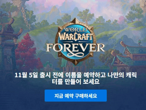 월드 오브 워크래프트 포에버
오늘 사전 이름 예약 오픈되었다고 하네요 🙂